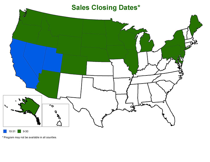 Forage Production Sales Closing Dates Map