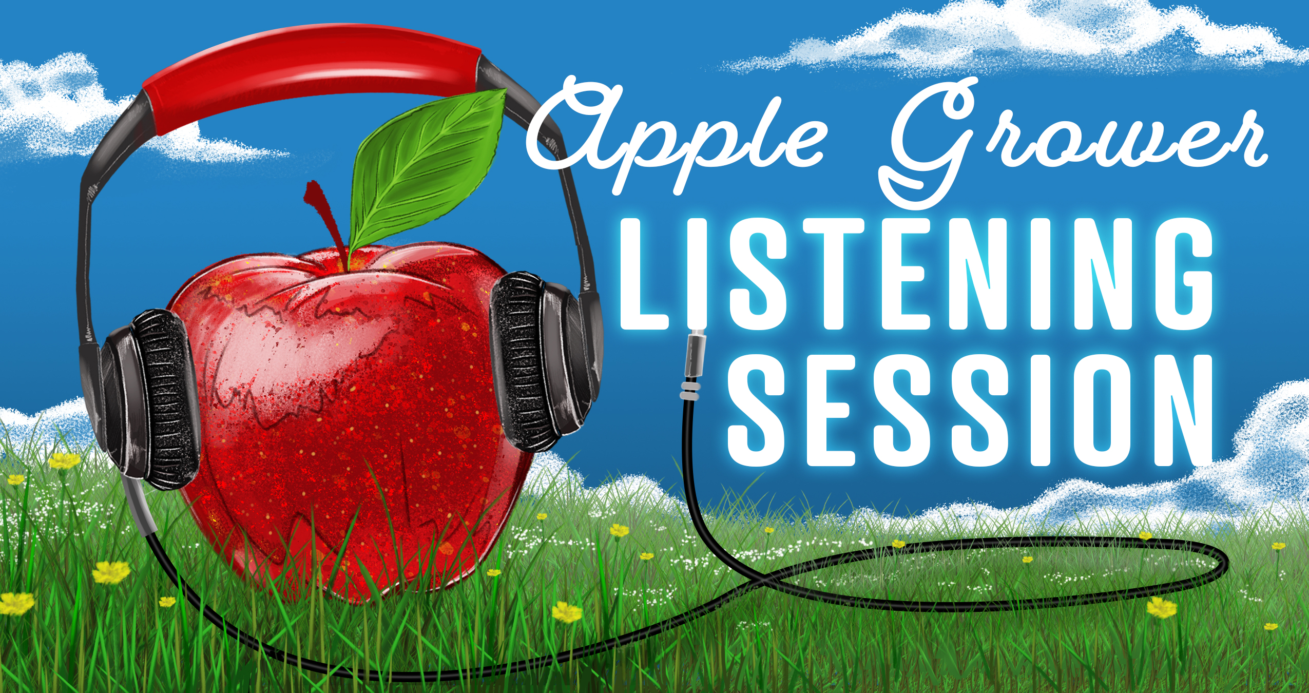 Illustrated red apple with headphones