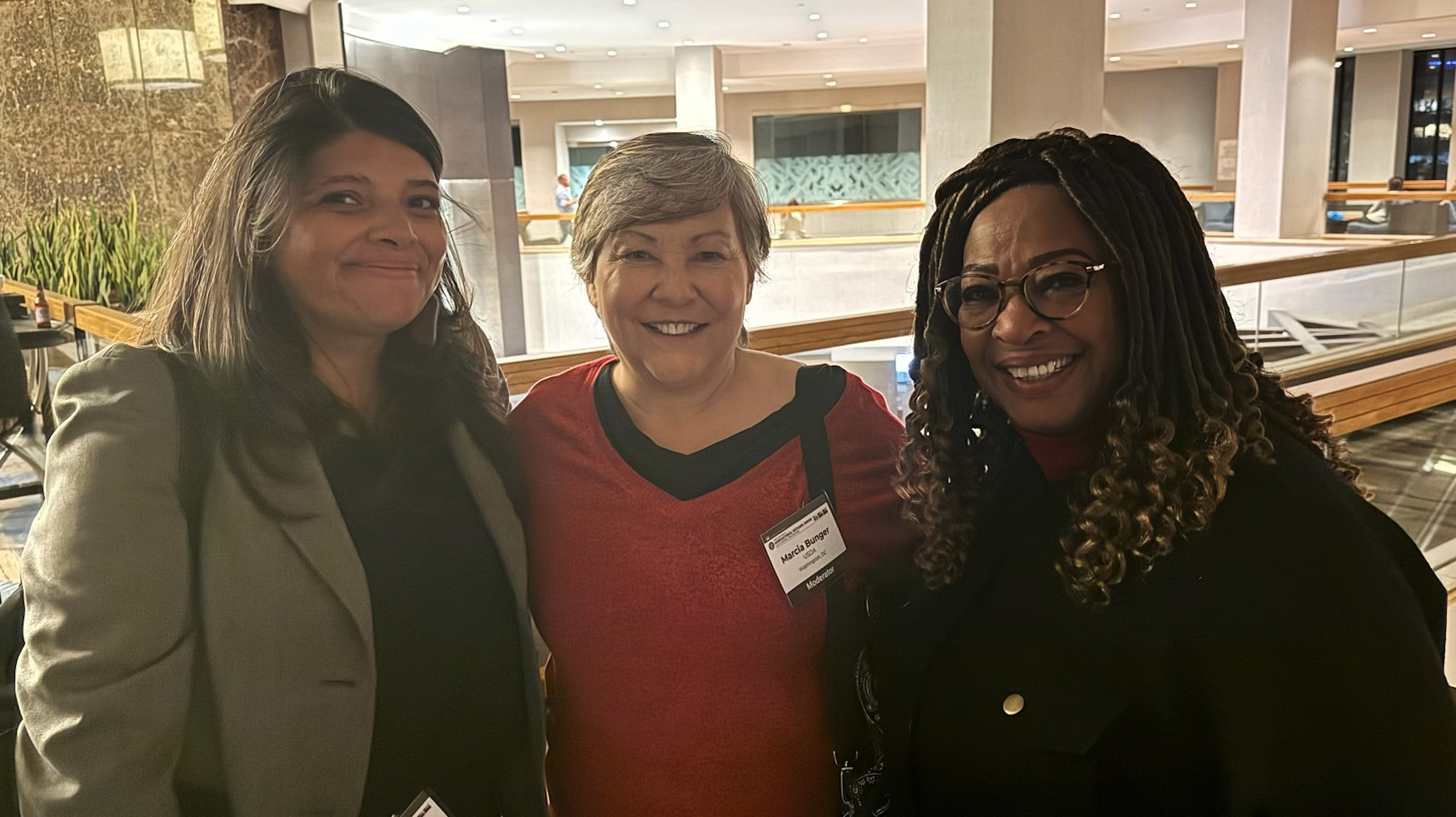 (L to R) Deputy Under Secretary Gloria Montano-Greene, RMA Administrator Marcia Bunger and Footprint Farms CEO and RMA Ambassador Dr. Cindy Ayers USDA’s Agricultural Outlook Forum, Arlington, Virginia, February 16, 2024